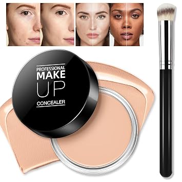 LOKFAR Cream Concealer Full Coverage Makeup, Matte Color Correcting Concealer with Brush, Waterproof, Conceals Blemish, Pores and Spots, Under Eye Makeup Concealer for Dark Circles #03 NETURAL