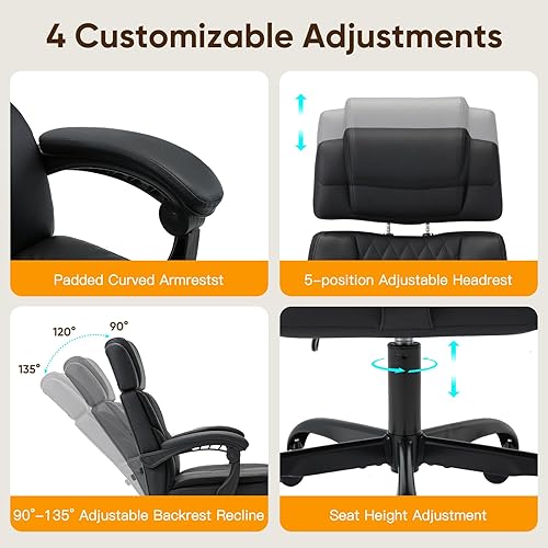 Miniatura 4 de ECOTOUGE Silla de oficina ejecutiva, silla de escritorio ergonómica grande y alta con reposacabezas ajustable, silla de computadora de piel