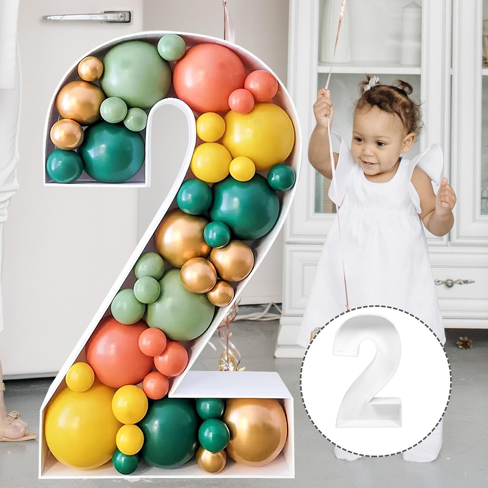 Ballonbox für Partydekorationen Zahl 2 für Geburtstage Weiß | Polystyrol, für Selbstgemacht und Tischdeko, Familien und Freunde, Dekorative Lösung, 1 Stück