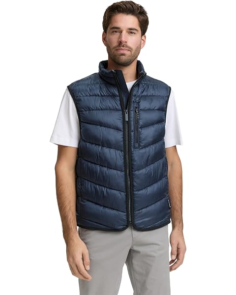 TOM TAILOR Men's Lightweight Quilted Vest with Stand-Up Collar