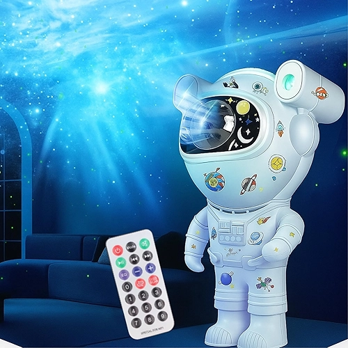 Projetor Galáxia Astronauta Space Buddy, Luz Noturna Estrelada para Quarto, Controle Remoto, Bluetooth, Temporizador, Efeito Céu Estrelado no Teto, Ideal para Crianças e Adultos