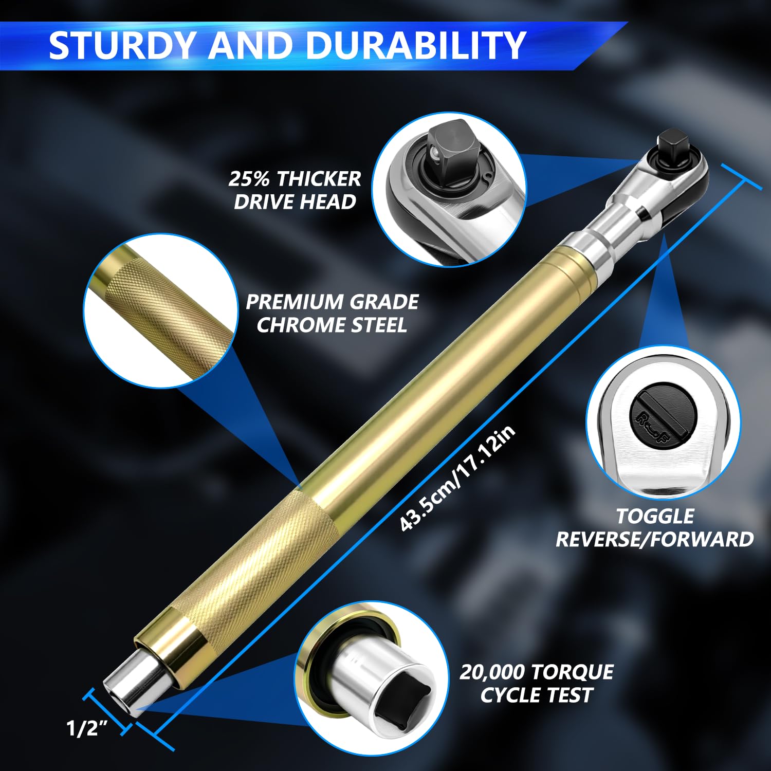 ZKTOOL Estensore per chiave offset, chiave a percussione da 1/2", estensore a cricchetto resistente, estensore per chiave a catena, con adattatori da 1/2", 1/4", 3/8", adatto a prese standard