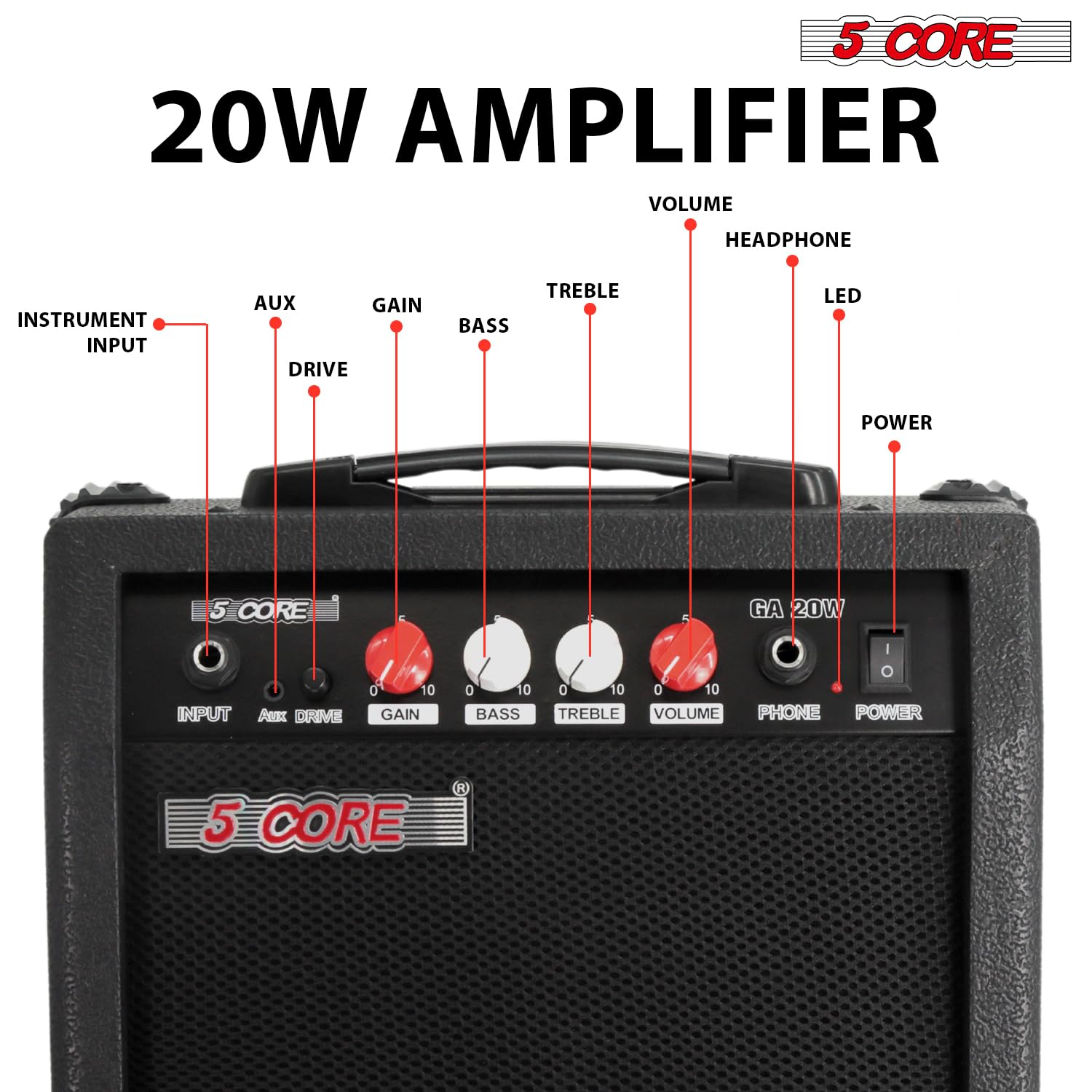 5 Core Guitar Amp 20W Electric Portable Mini Amplifier w Built in 6.5