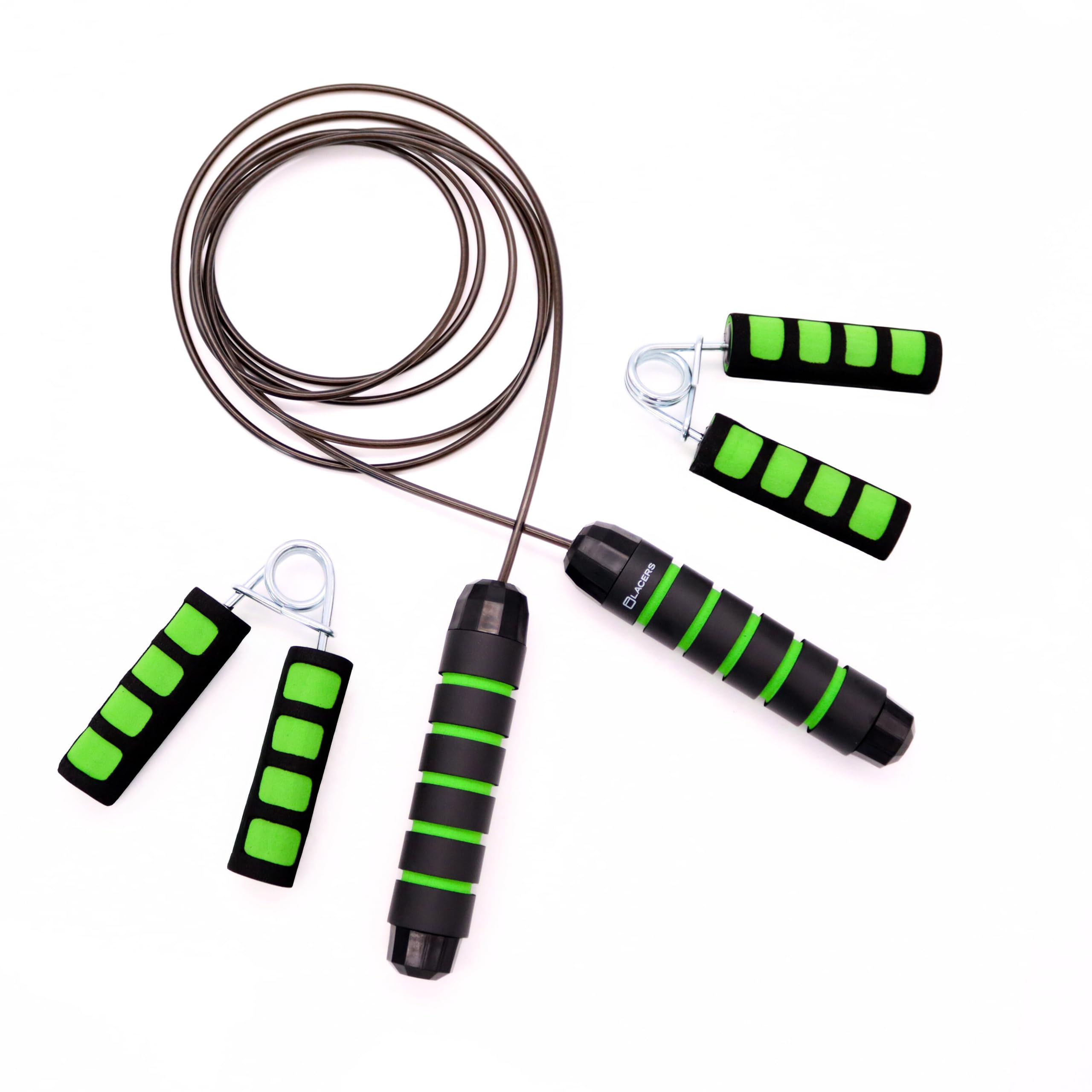 Lacers Petrolline - Bundle - Handtrainer im 2er Set - Handgriffverstärker - rutschfesten Schaumstoffgriff und einem verstellbaren Fitness-Springseile 275cm - ideal für ein vielseitiges Training