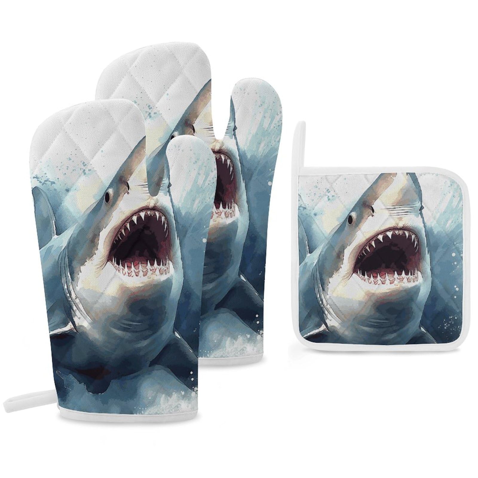 Gants de cuisine et maniques requin : kit anti-chaleur amusant