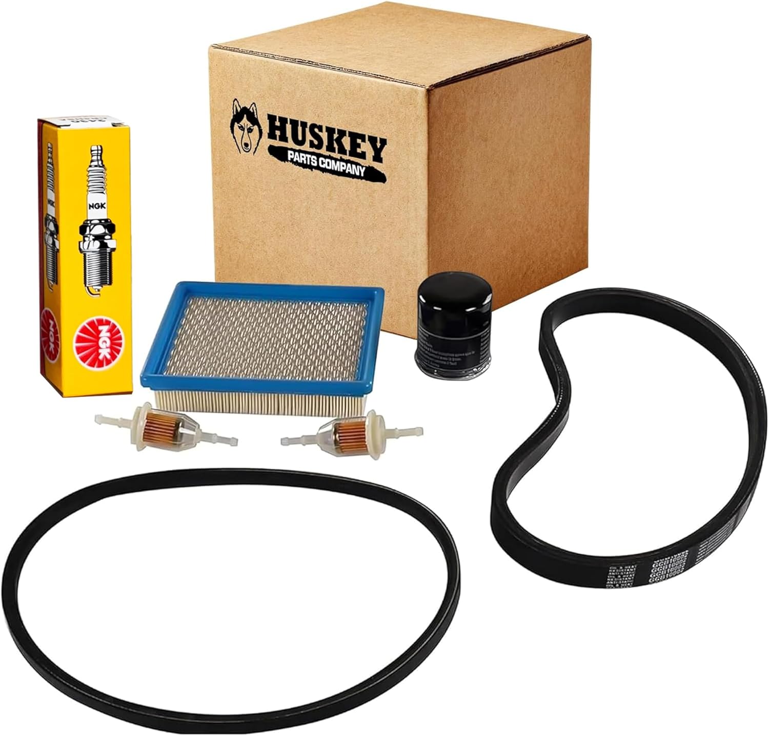 Huskey Golf Cart Tune Up Kit for Club Car DS 1993-2004 Gas W/ FE290 Kawasaki Motor, Air Filter (Flat), Oil Filter, NGK Spark Plug, 2X Fuel Filters, Clutch Drive & Starter Generator Belt (Selective)