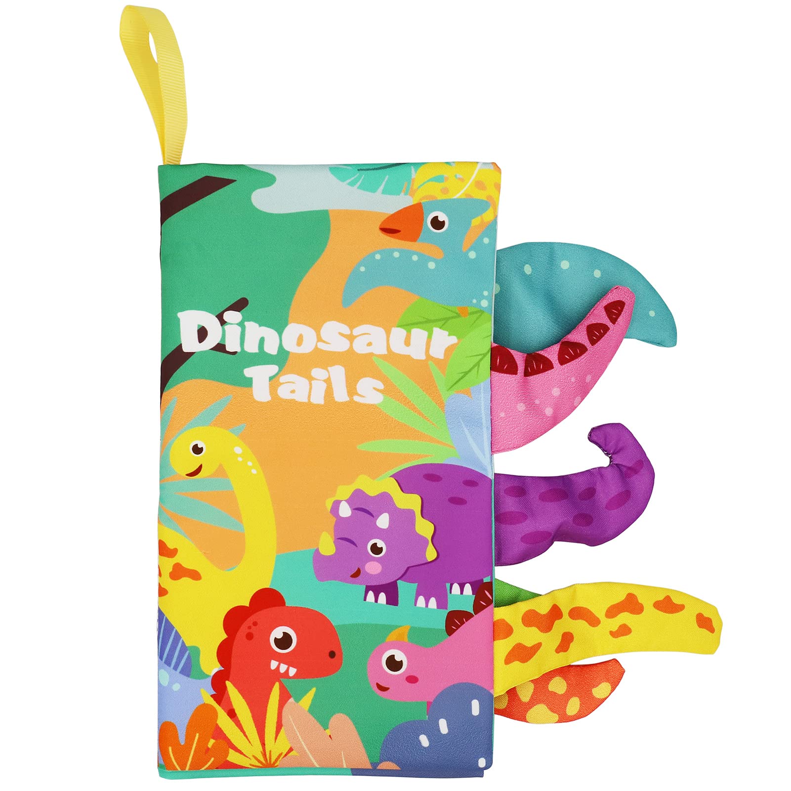 FenFang Soft Cloth Baby Books, Newborn Touch and Feel Books for 0 6 12 24 36 Months Babies Toddlers Kids, Quiet Books Crinkle Fabric 3D Dinosaur Tails Sensory Books Early Education Gift