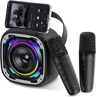 PKBD Mini Karaoke Machines with 2 Microphones for Kids, Portable Wireless Bluetooth Speaker with Phone Holder/Dynamic Ligh…