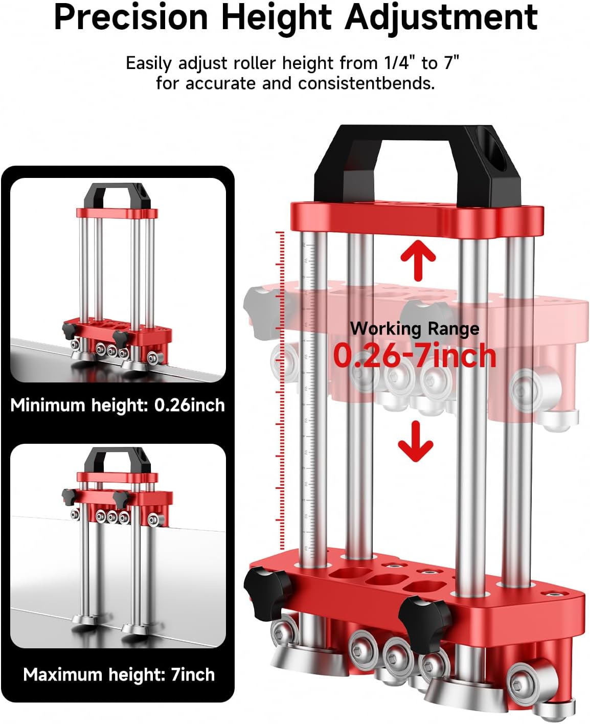 Sheet Metal Edge Bender, Dual-Station Roller Bending Tool for Thin Panels, Precision Edge Roller Roofing and Trim, Angled Rollers for Straight Bends up to 100°, Adjustable Height Accurate Scale, Red