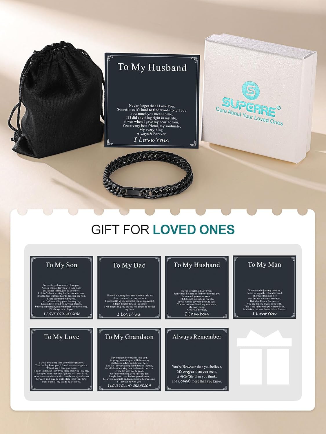 Supcare Unique Anniversary Birthday Valentines Fathers Day Stainless Steel Cuban Link Bracelets for Men Him, To My Man Dad Husband Love Always Remember Wrist Chain Bracelet Jewelry Gifts