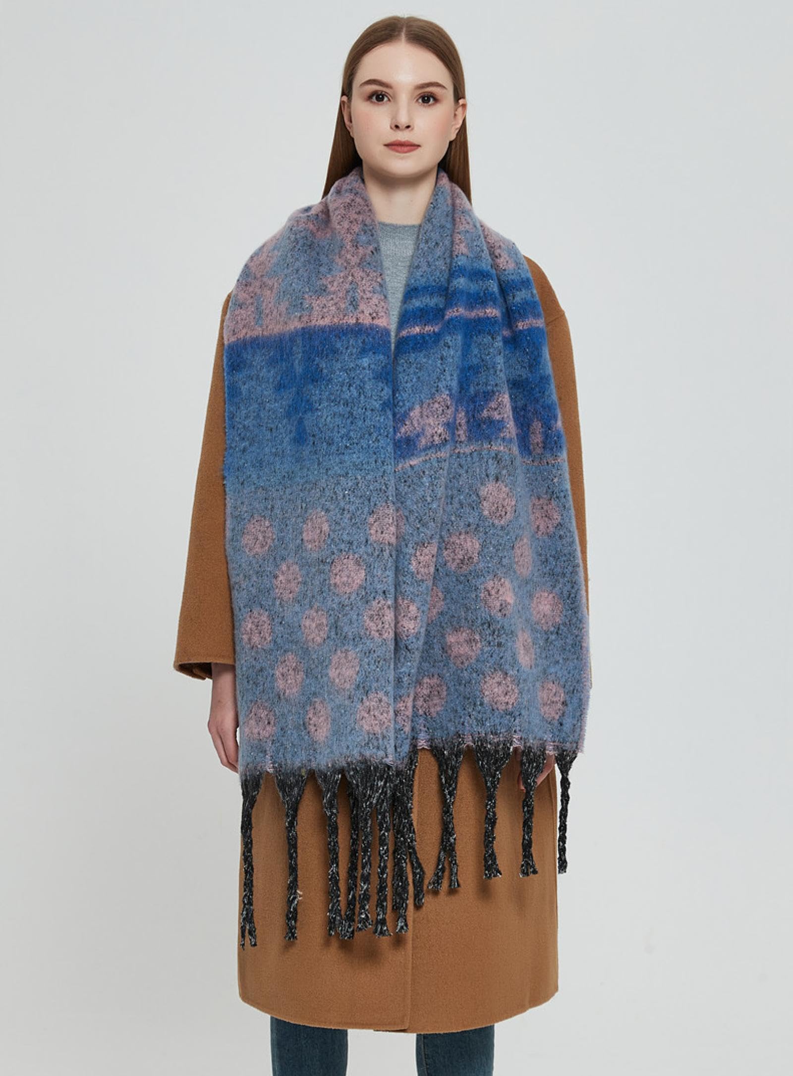 Sciarpa Donna Scialle Uomo Sciarpa A Pois Jacquard con Frange sul Collo Ispessite Invernale