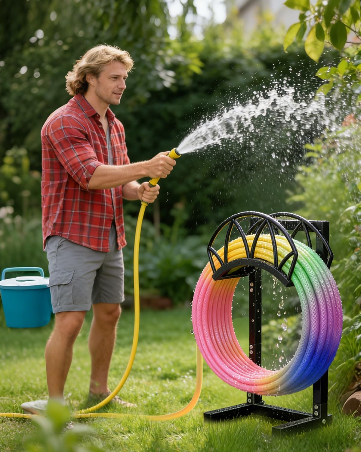 HZE Garden Hose Holder, Freestanding Water Hose Holder Stand for Outside, Heavy Duty Detachable Metal Garden Tube Storage Hanger Rack Holds 160 FT for Yard Lawn Farm, Black