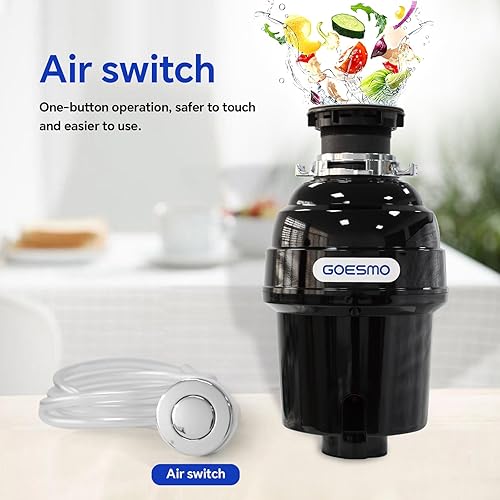 Miniatura 3 de GOESMO Eliminación de basura 34 HP Triturador de basura de alimentación continua con cable de alimentación, interruptor de aire, protector contra