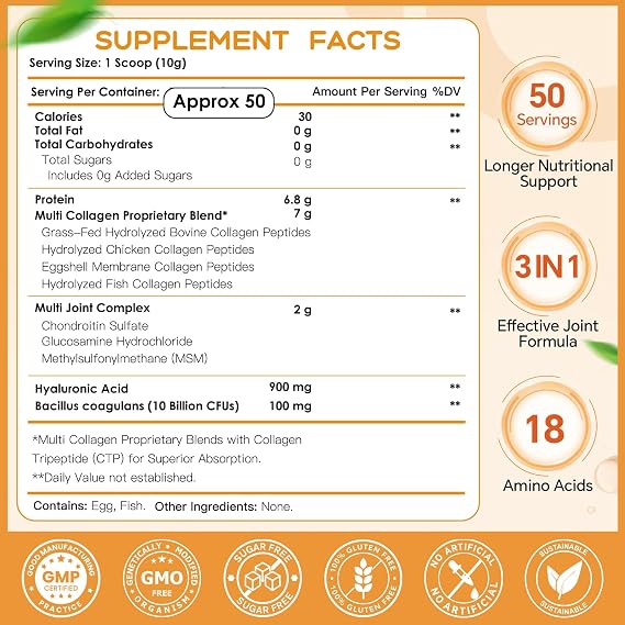 NATURE TARGET Multi Collagen Peptides Powder for Women Men, 50 Servings
