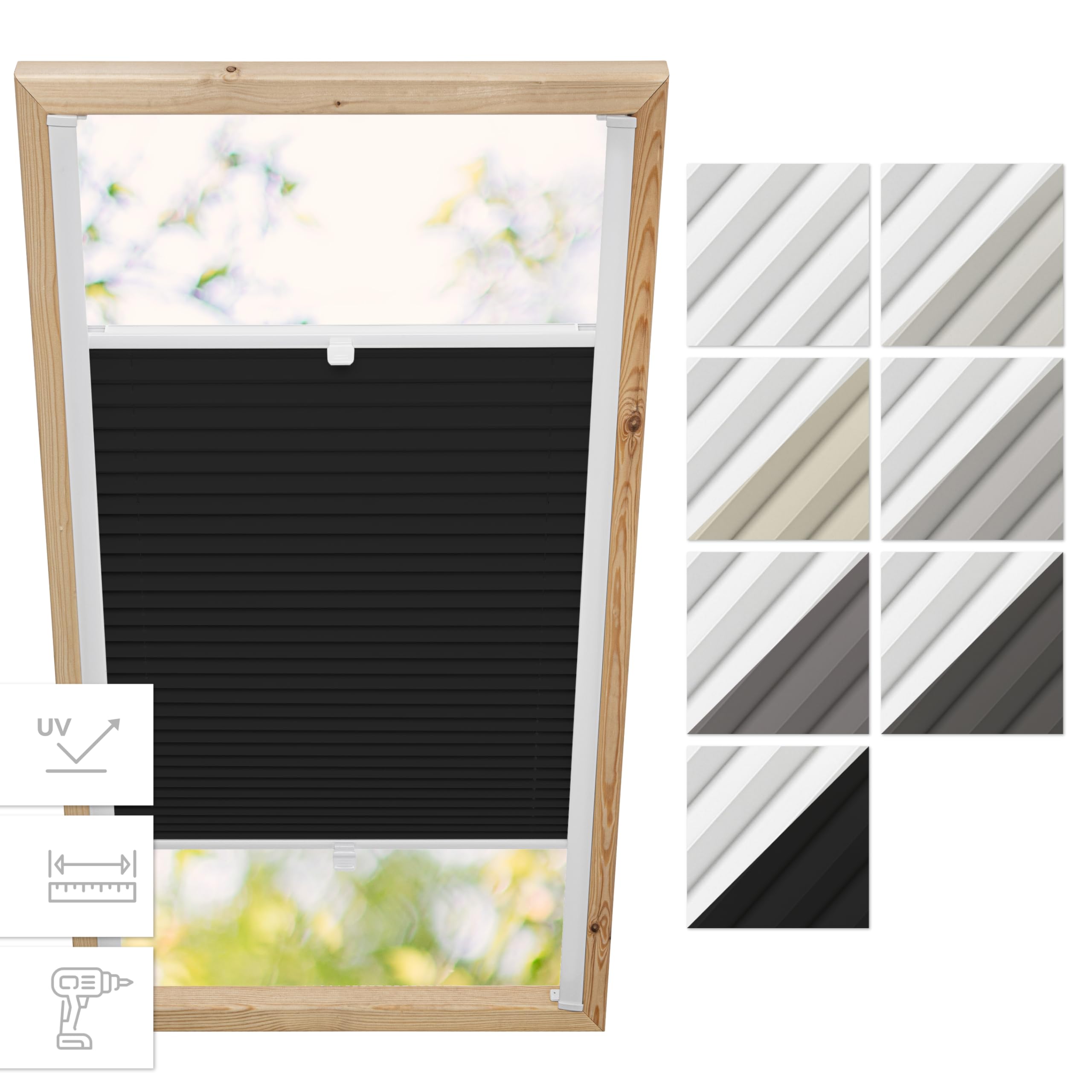 Estika Tenda plissettata oscurante termica per finestra da tetto Velux con foratura - Modello: F06 - Colore del tessuto: Grafite-bianco (Blackout) - per interni, protezione solare