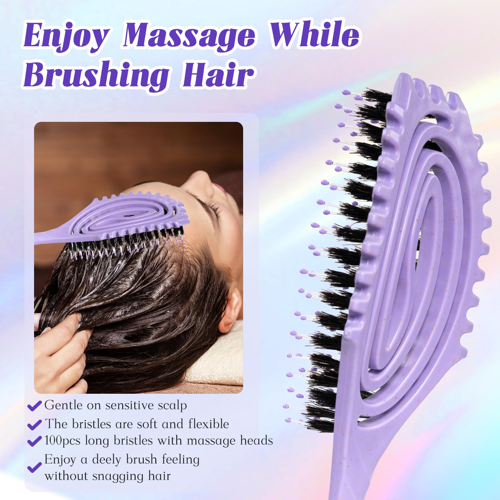 Cepillo definidor de rizos, cepillo de cerdas de jabalí para desenredar el cabello para mujeres y niñas, cabello grueso, rizado, ondulado, uso en seco y húmedo, secado rápido, cepillo de peinado