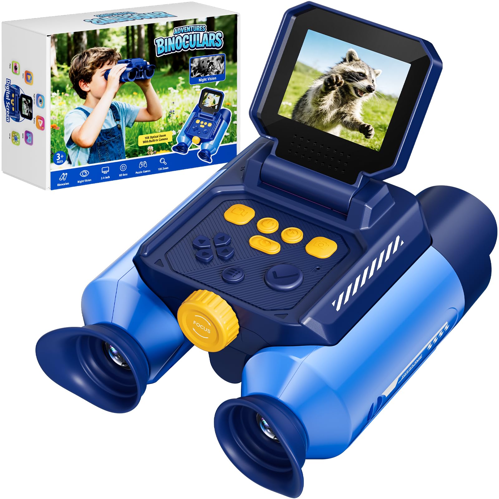 Binoculars for Kids with Night Vision - 48MP FHD Digital Camera Binoculars STEM Toy with 2.4" IPS Screen, 10X Optical Zoom, Rechargeable for 4-12