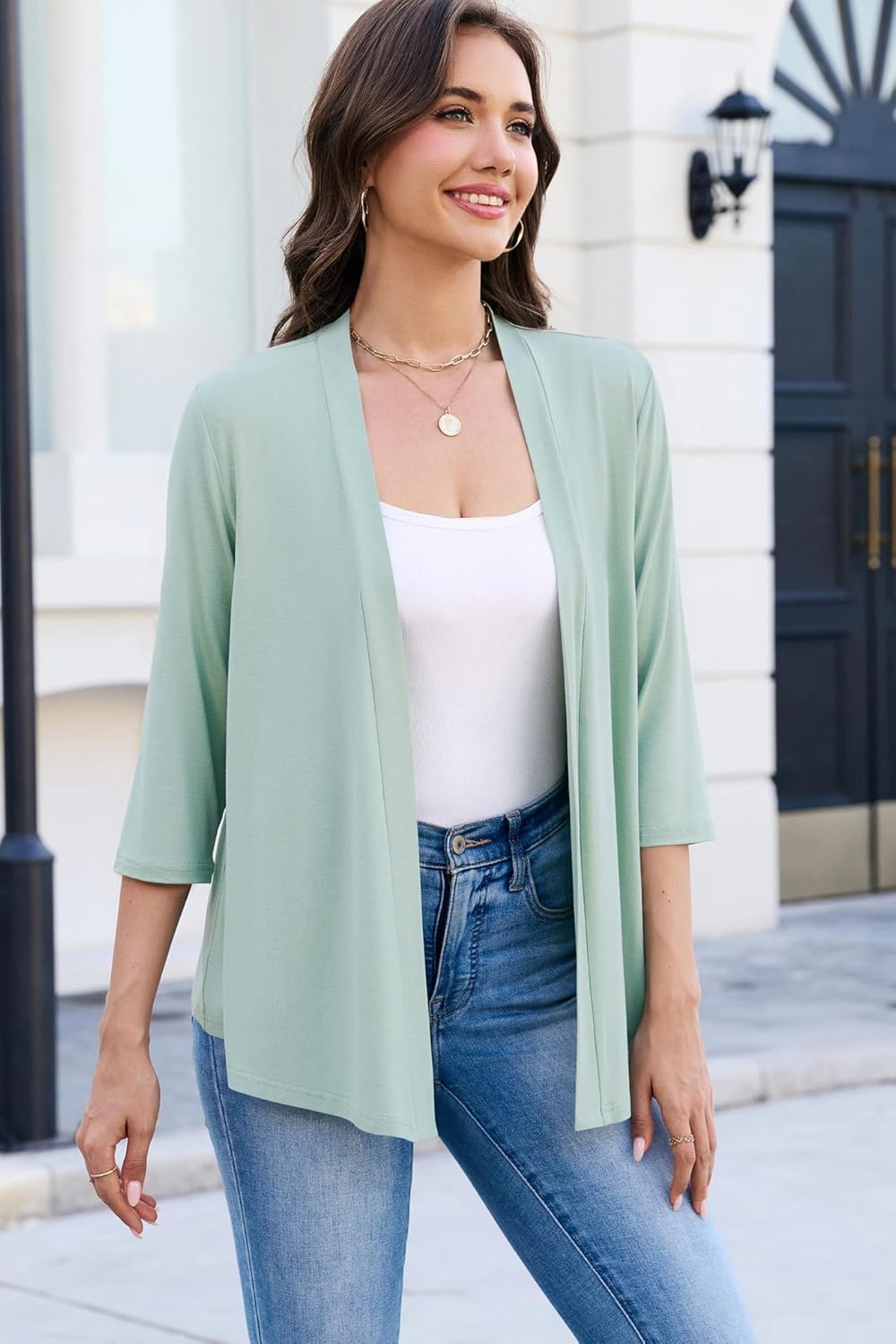 Yekaty 3/4 Sleeve Cardigan for Women Lightweight Open Front Summer Soft Drape Cardigans - Image 4