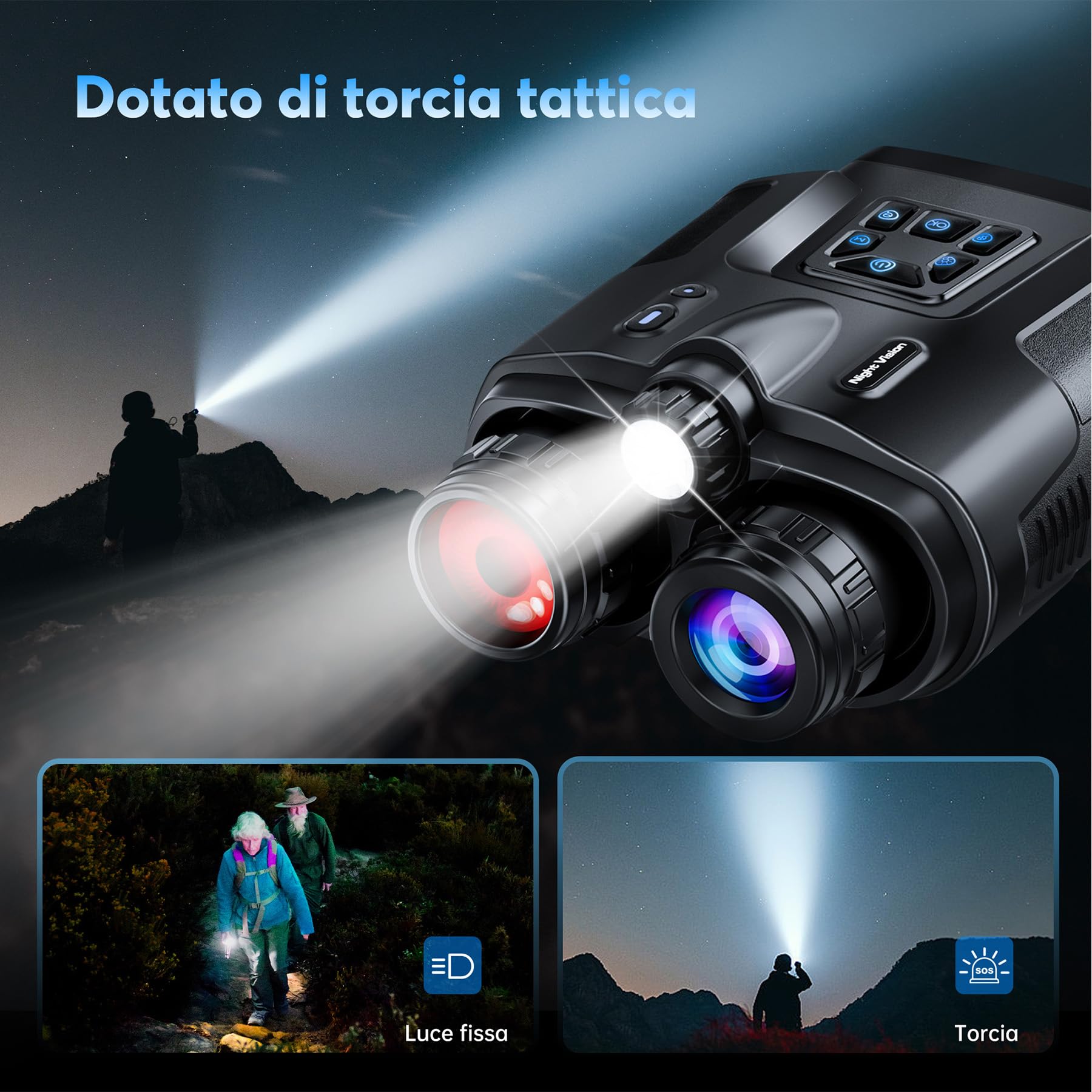 Visore Notturno Digitale 4K Professionale, Zoom Ottico 8X, Binocolo Visione Notturna Portata 600m, Schermo 3.3" TFT, Batteria 5000mAh Ricaricabile, 64GB SD Inclusa, Ideale per Campeggio e Sicurezza