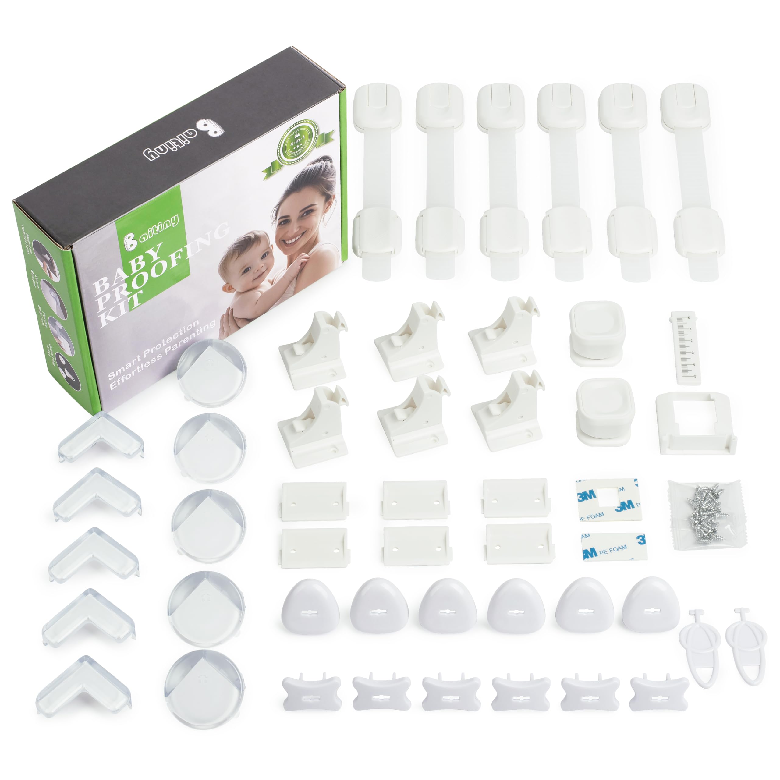 Baby Proof Kit, 44 Packs Child Safety Essentials Set - Invisible Magnetic Cabinet Locks, Corner Guards, Outlet Covers - All-in-one Super Value Baby Proofing Kit