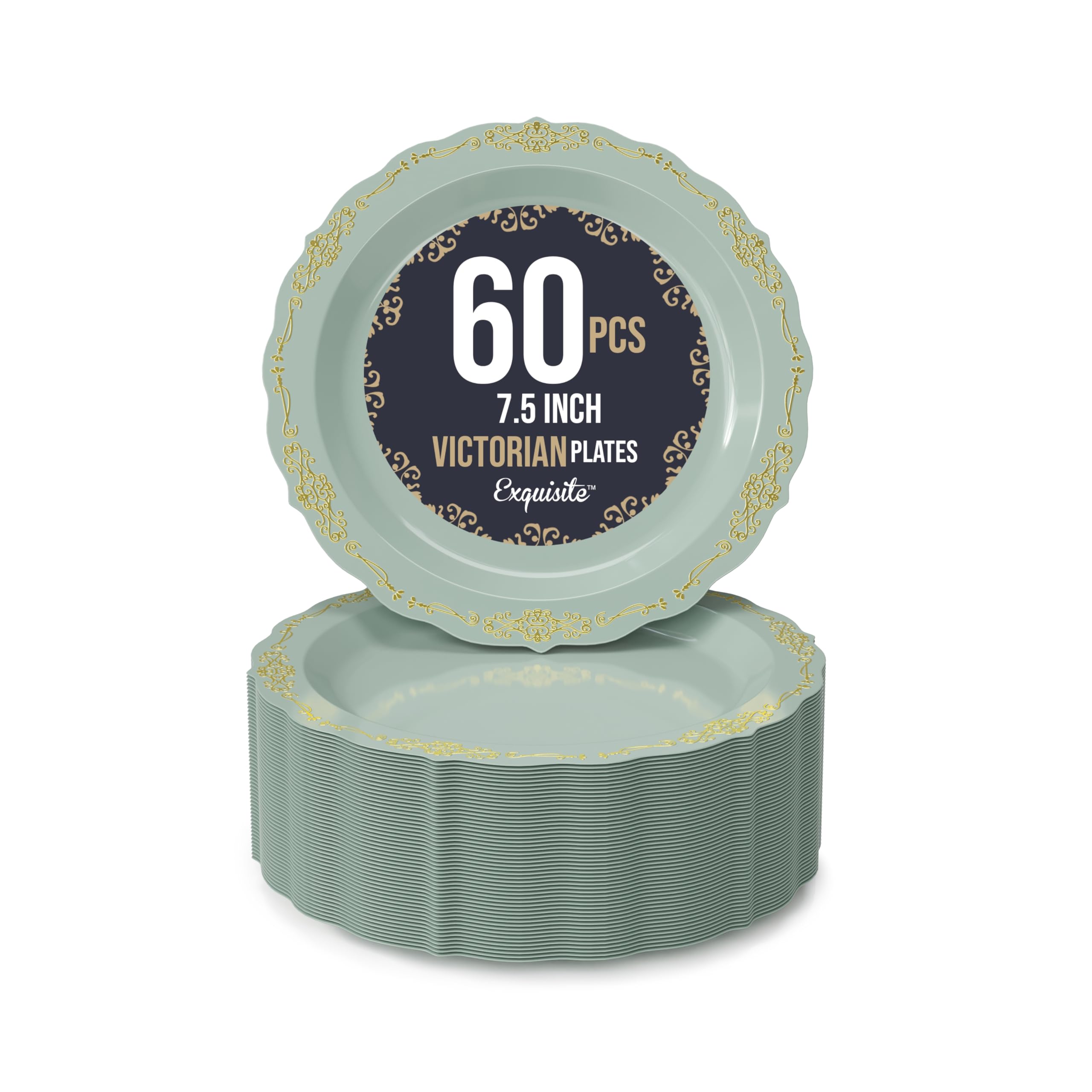 Exquisite Victorian Plastic Plates 60 Piece Plastic Disposable Plates for Party Set for 60 Guests 60 x 7.5 inch Plastic Dessert Plates Plastic Plates