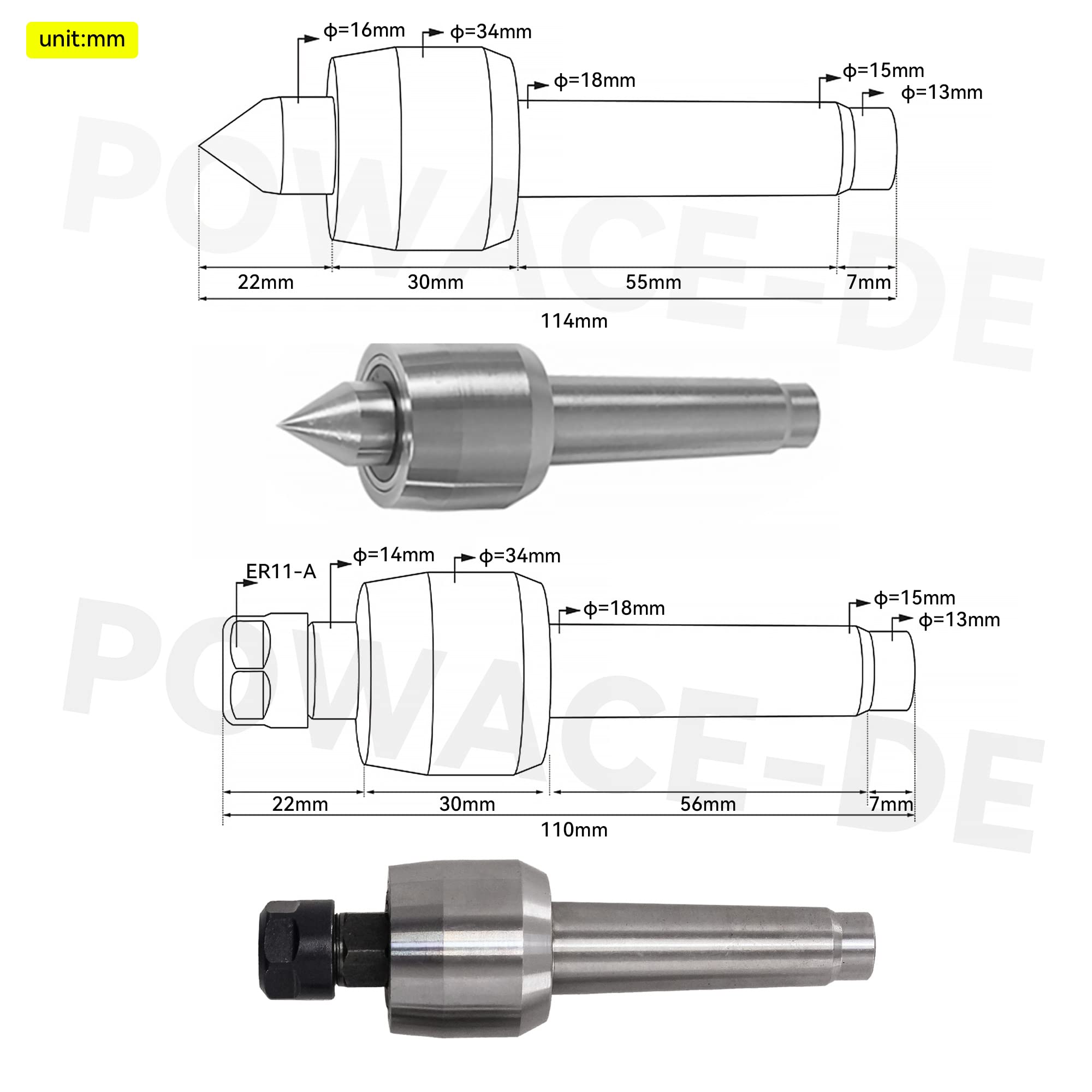 RATTMMOTOR 65 mm Tokarka Centrum Morse'a 2 Live Center ruchomy konik MT2 z 4 wymiennymi głowicami do frezarki do grawerowania CNC 4. Oś Frez rotacyjny CNC