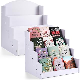 2 Pack 13.2" Greeting Card Display Stand 4-Tiered Multi-Purpose Sticker PVC Display Rack for Vendors Photo Bookmark Art Booth Brochure Tradeshows