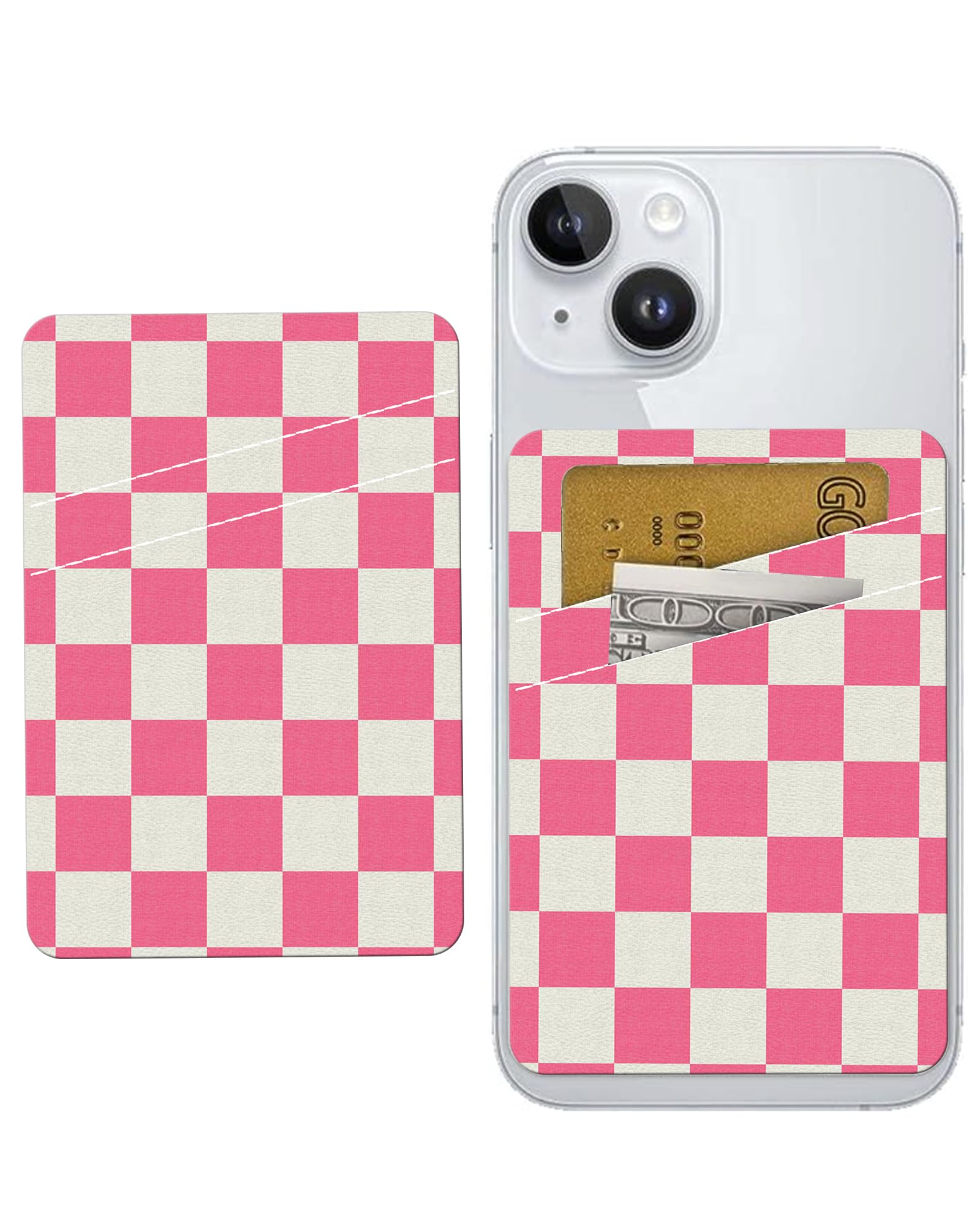 Tarjetero de cuero para teléfono, doble bolsillo, adhesivo para teléfono, bonita funda para teléfono celular, soporte para tarjetas de crédito, adecuado para la mayoría de teléfonos, cuadros