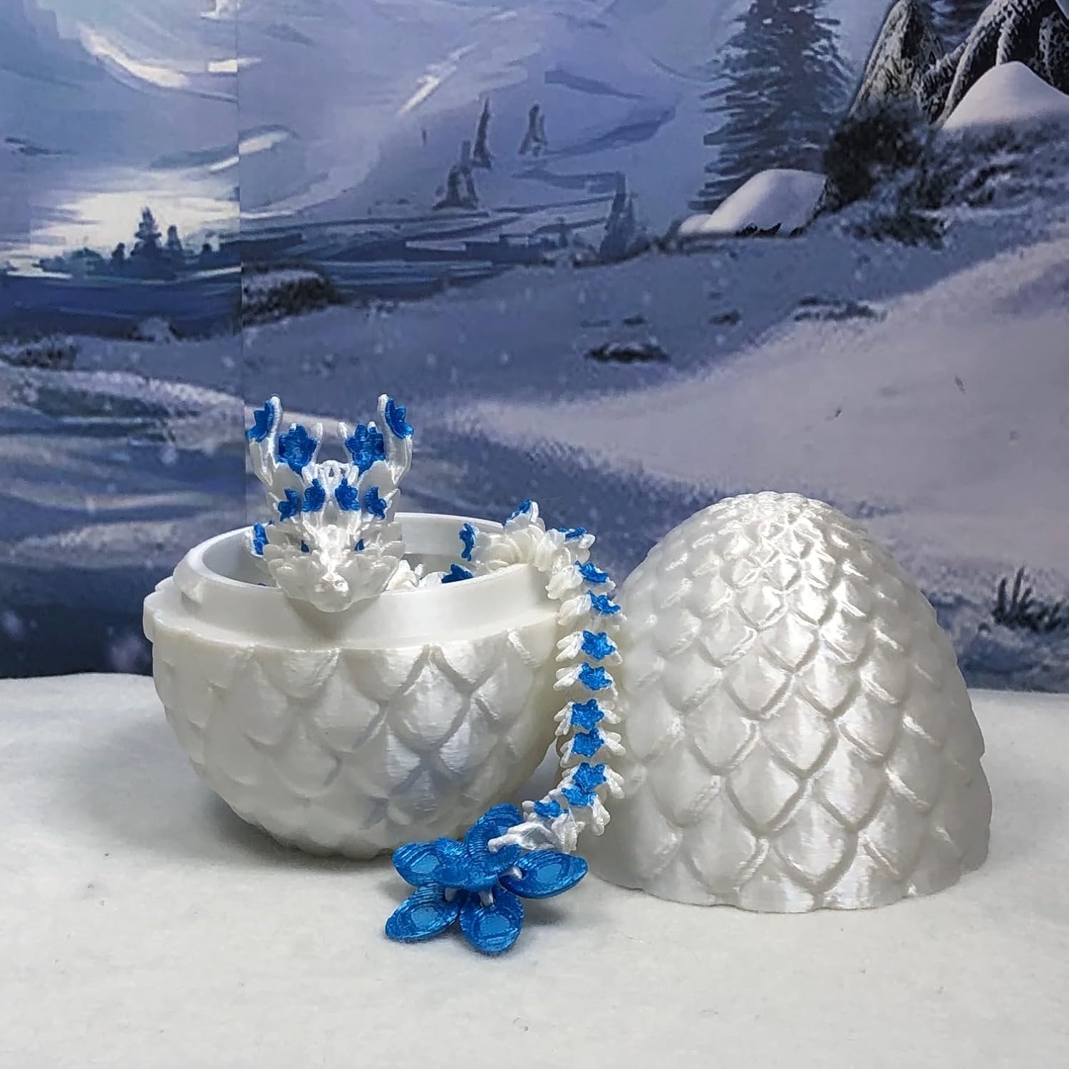 3D Printed Dragon with Dragon Egg, Articulated Dragon, 12" Tri Color Red Yellow Blue Cherry Blossom Dragon, Fidget ADHD Autism Sensory Toy Executive Desk Toy D021-RYB