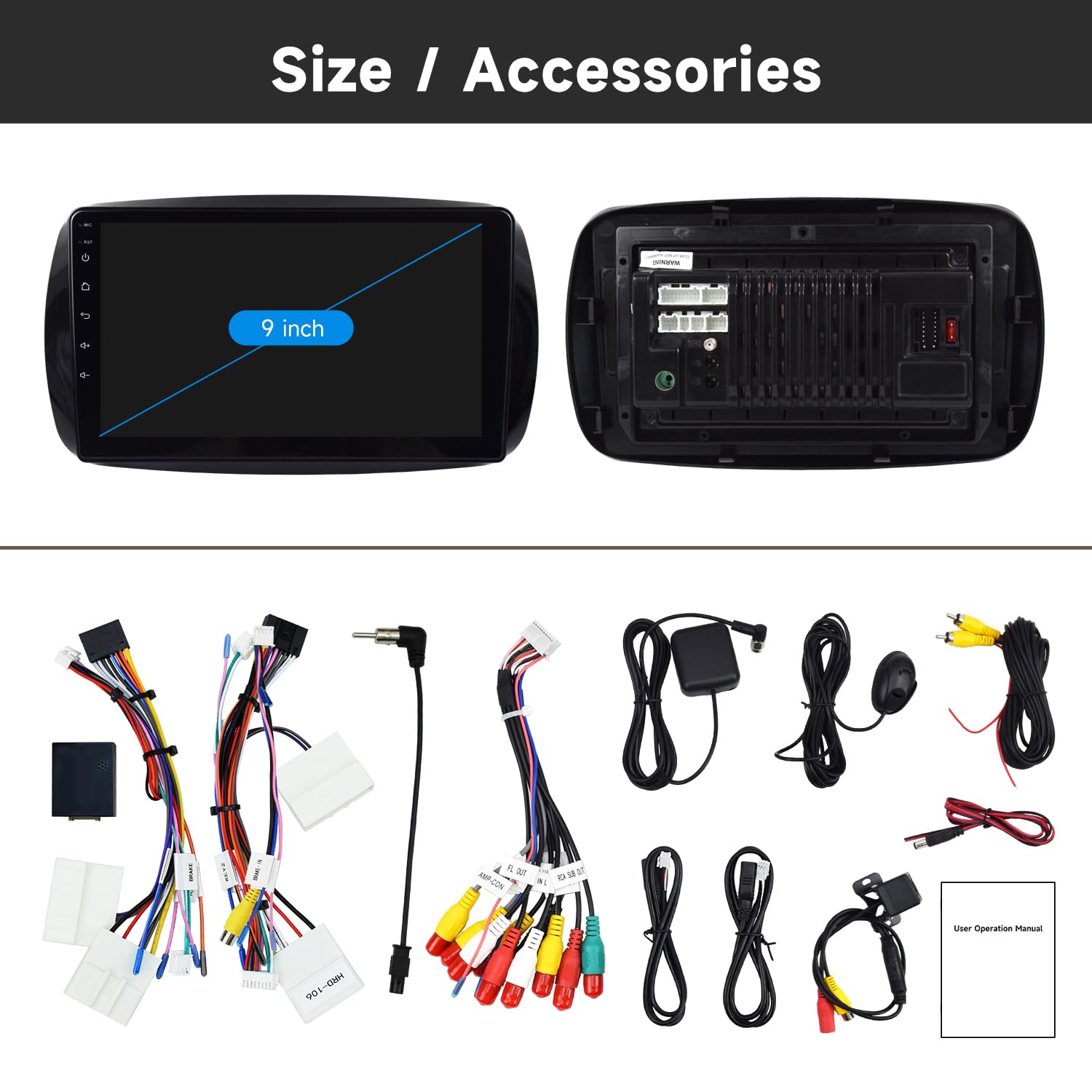 Autoradio per Smart 453 (2015–2020) – Display 9" HD, Android con Apple CarPlay Wireless & Android Auto, 4GB RAM 64GB ROM, CANBUS Incluso, Design OEM