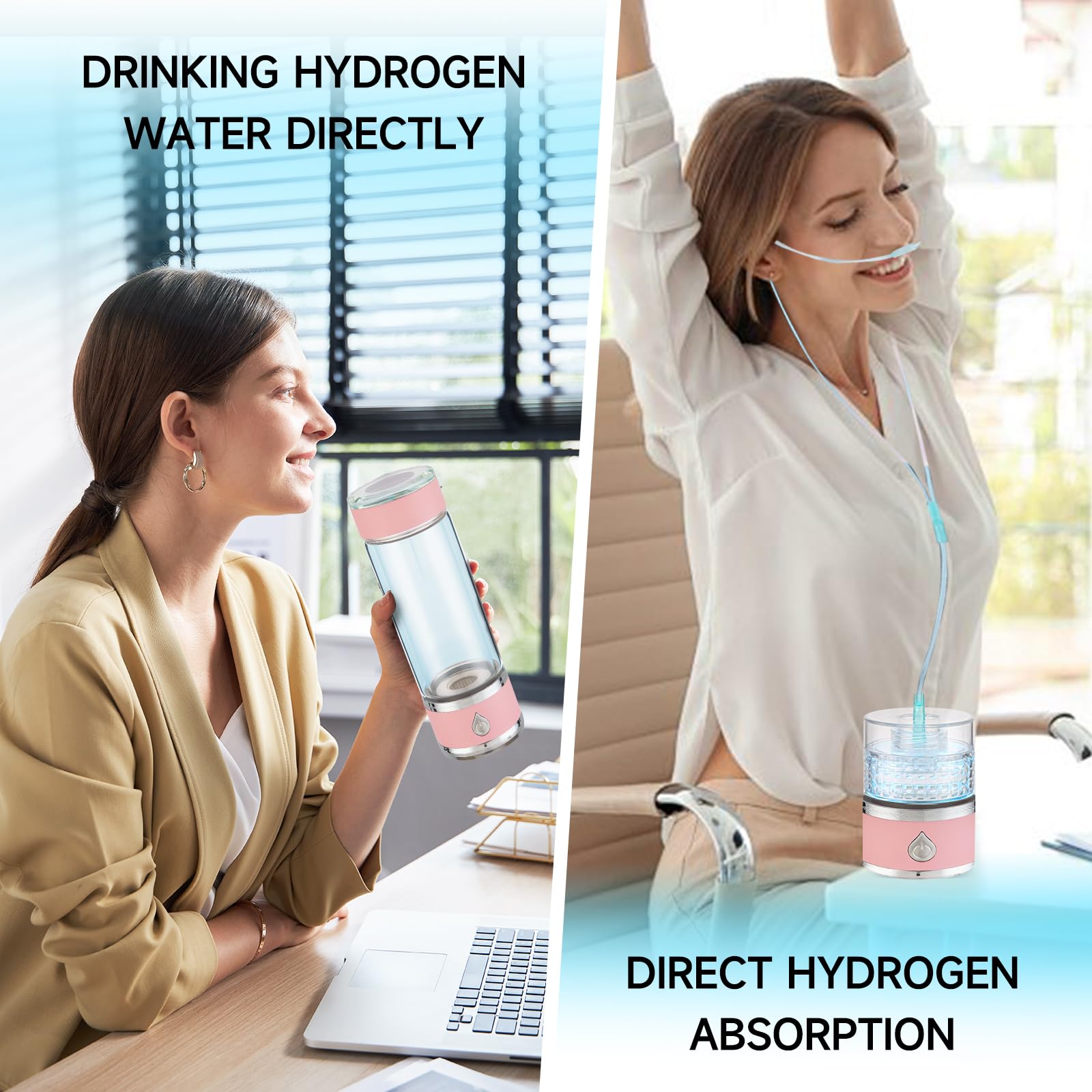 Hydrohealth - Generador de botellas de agua de hidrógeno, portátil y recargable, botella de agua de hidrógeno Hydro Health con tecnología SPE Pem, ionizador de agua, 3 minutos 4100 PPB de