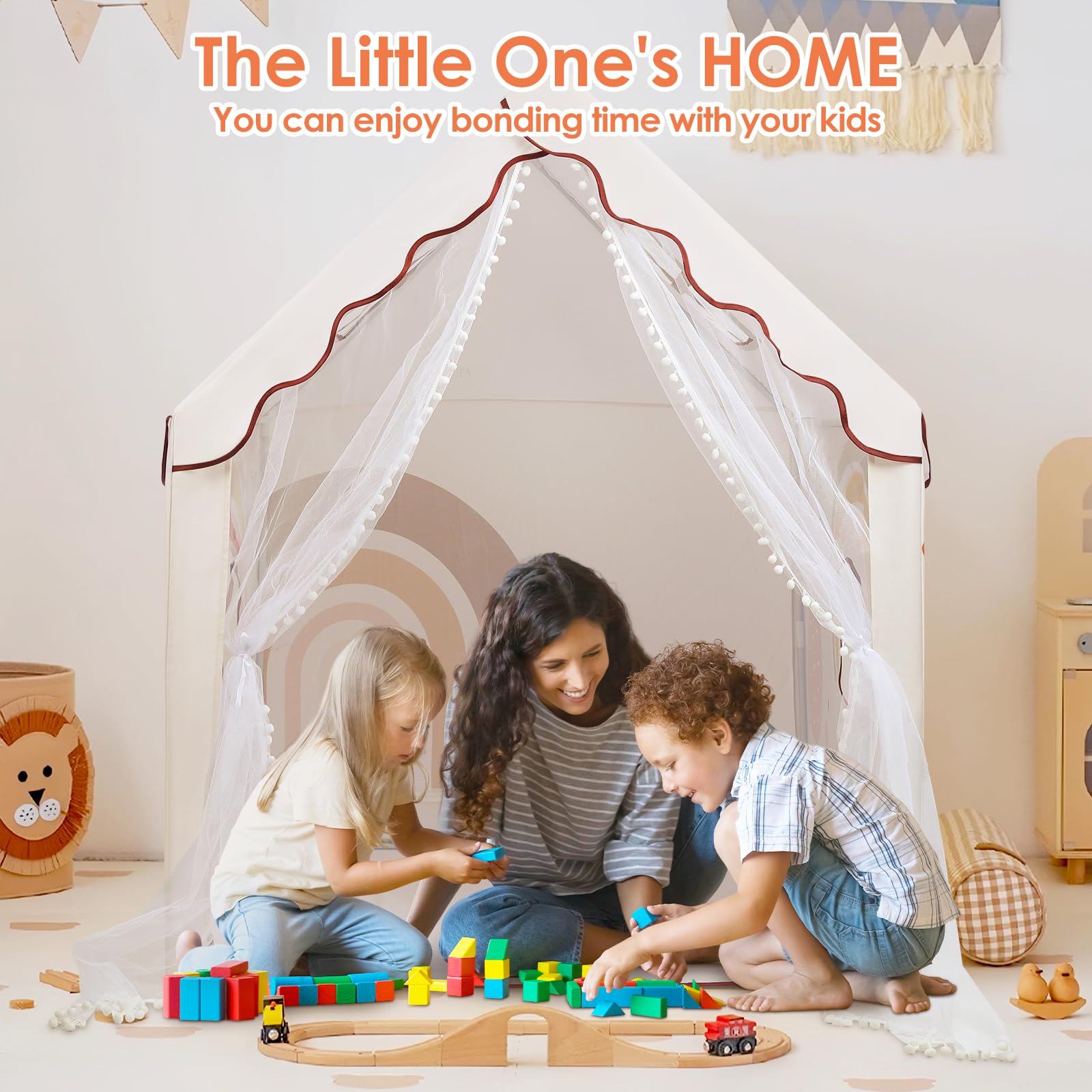 Tenda da Gioco per Bambini, Casetta dei Giochi per Interni ed Esterni, Grande Capanna per Ragazzi e Ragazze con Finestra e Borsa, Tenda per Bambini Regalo di Compleanno 120×100×130 cm, Animali Boemi