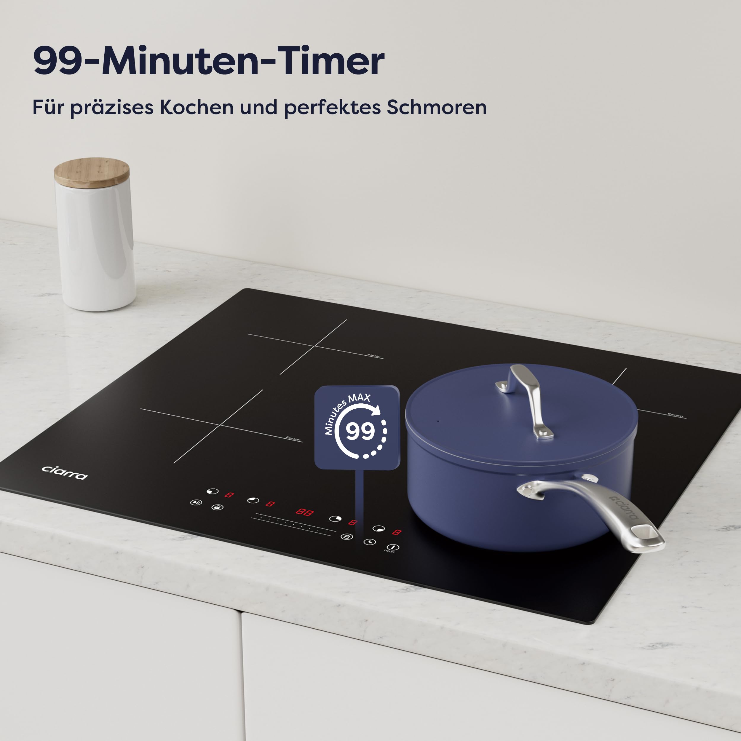 CIARRA CBBIH4B 4 Zonen Einbau Induktionskochfeld 60cm 7200W mit PowerBoost