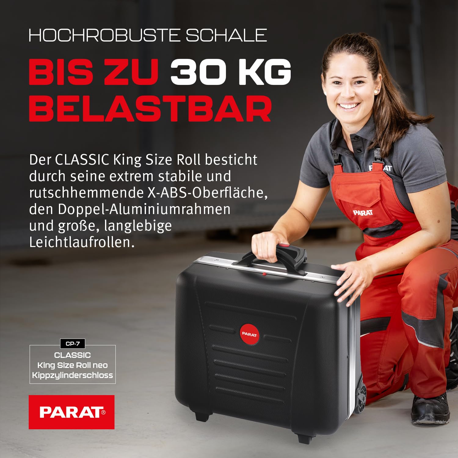 PARAT CLASSIC KingSize Roll neo CP-7 | Werkzeugkoffer leer für 60 Werkzeuge | Inkl. BASIC Roll-Up Case 8 | Rollkoffer mit CP-7 Halterungen | Bodenschale & Dokumentenfach | mit Teleskopauszug & Rollen