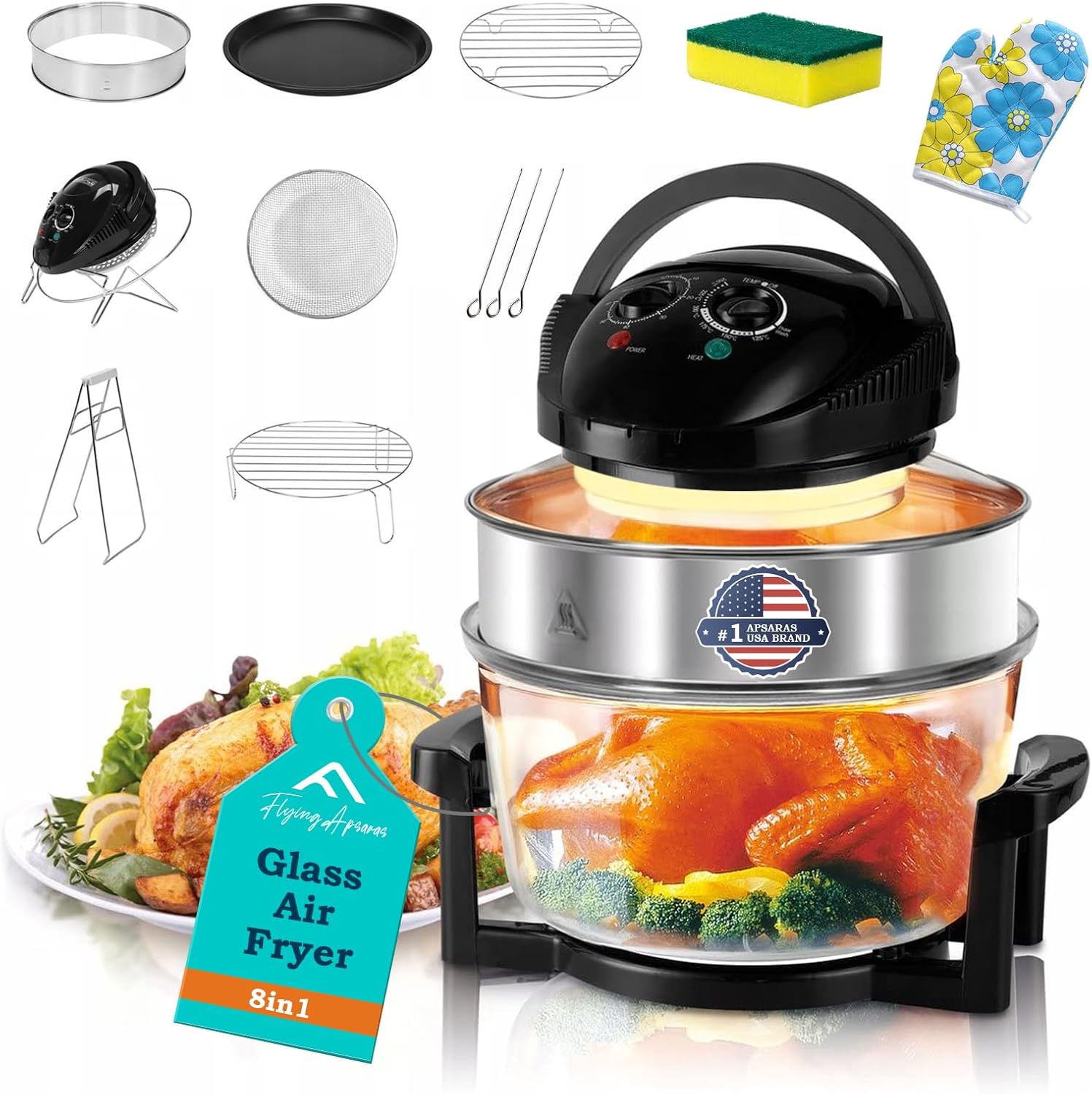 APSARAS USA Upgraded 10 in1 Glass Air Fryer Non Toxic,17 Quart Convection Oven Countertop Air Fryer Glass, Healthy Kitchen Bake,Grill,Steam Broil, & Roast -Includes Glass Bowl,Broil Rack,Toasting Rack APSARAS USA Upgraded 10 in1 Glass Air Fryer Non Toxic,17 Quart Convection Oven Countertop Air Fryer Glass, Healthy Kitchen Bake,Grill,Steam Broil, & Roast -Includes Glass Bowl,Broil Rack,Toasting Rack