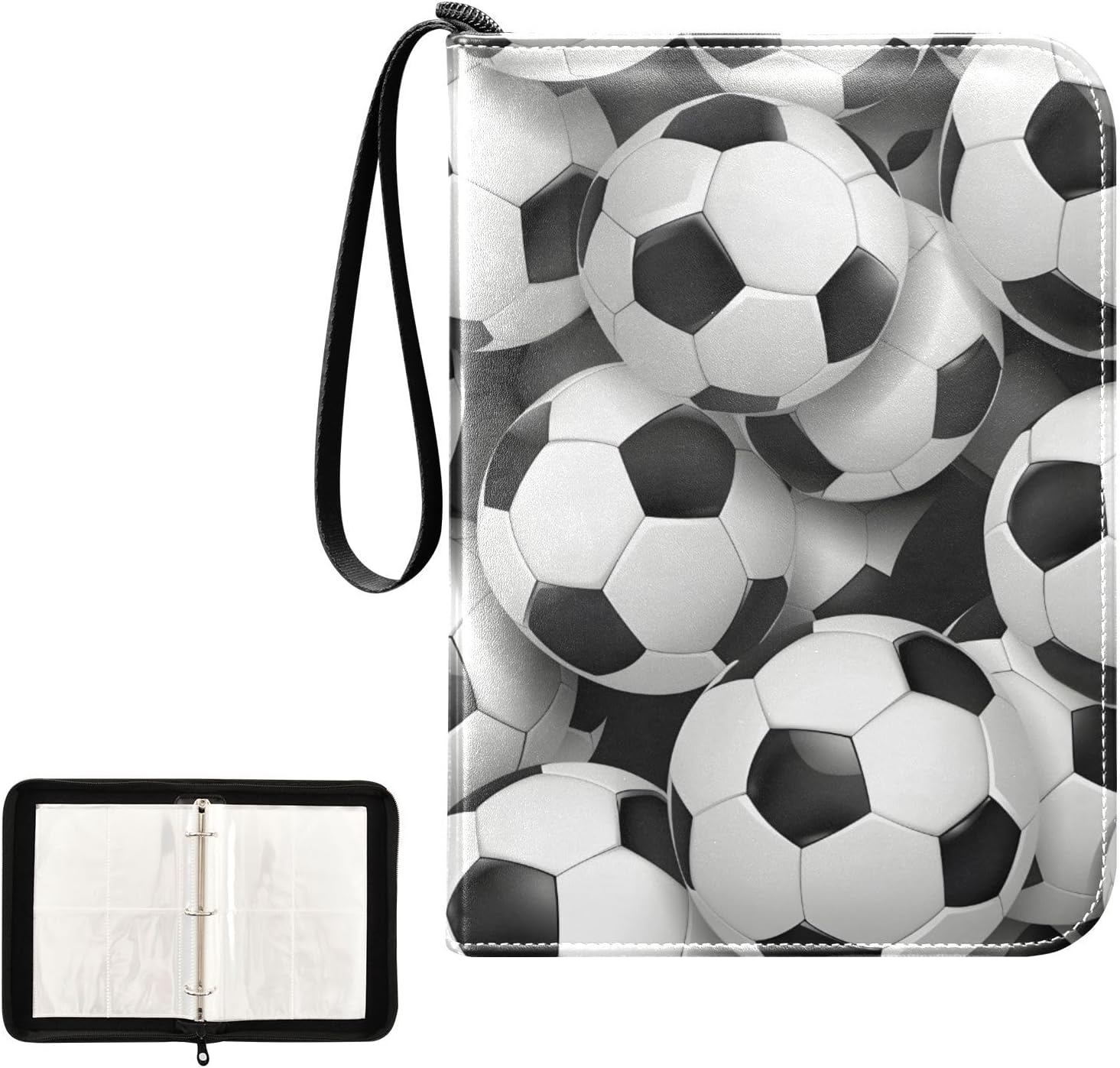 Soccer Football Ball Background Card Binder 4 Pocket Zipper PU Trading Card Album Fits 400 Game Cards 50 Removable Sleeves Card Folder Collection for Baseball MTG TCG Sports Cards