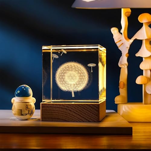 Miniatura 3 de EFH Mini lámpara de luz nocturna de cubo de cristal de 2 pulgadas, decoración grabada con láser 3D, base de madera, control remoto, modelo de varios