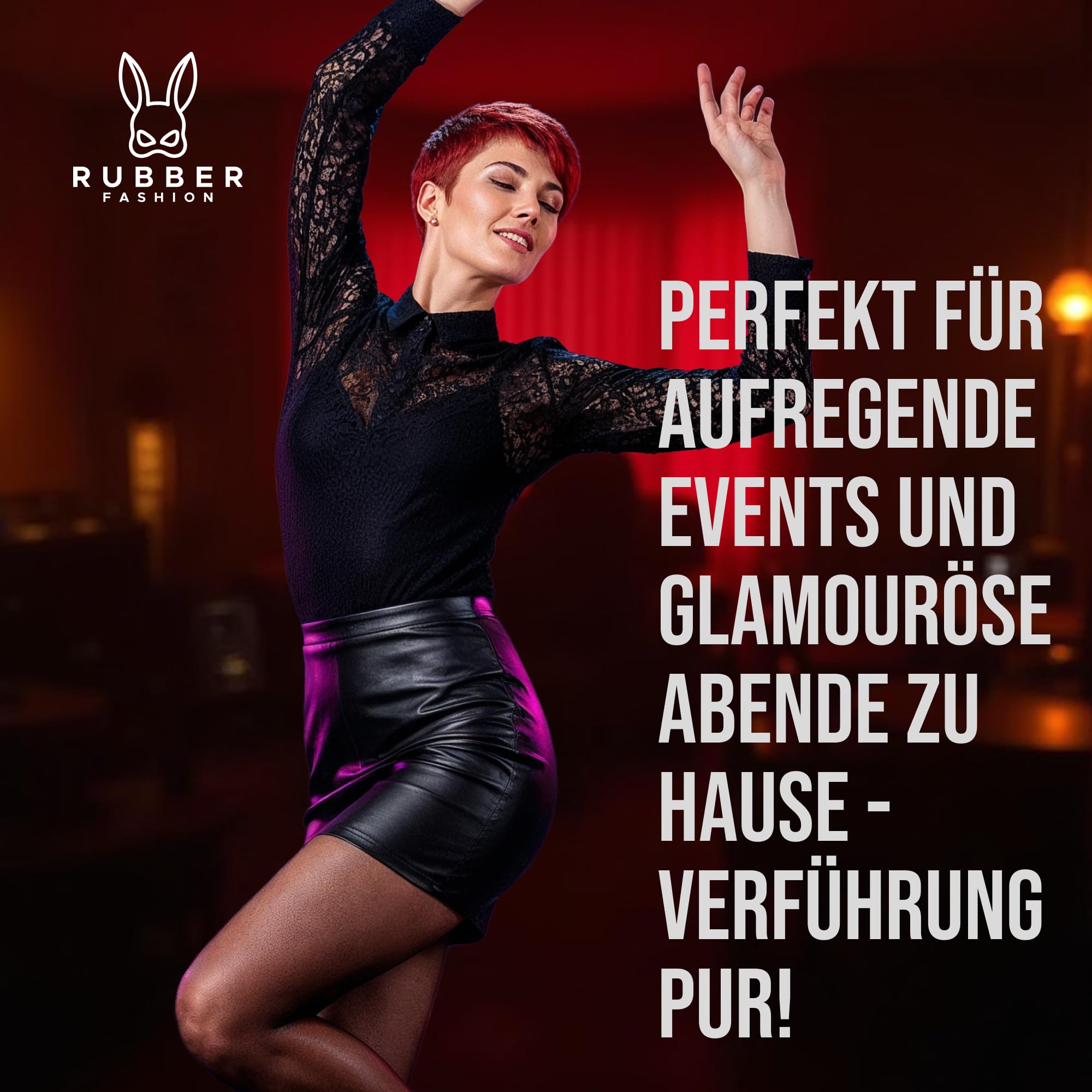 Rubberfashion Wetlook kurzer Minirock - Mini Skirt - Skirts for Women - Rock Mini kurz - Outfit Damen für Festival Party Rave und Halloween