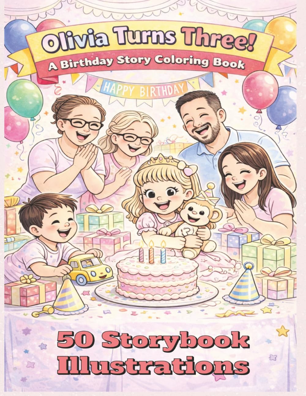 Olivia Turns Three!: A Birthday Story Coloring Book: A Sweet Birthday Adventure for Kids | Follow Olivia Through Pancakes, Playground Fun, Party ... 11" (Storybook Coloring Adventures for Kids)