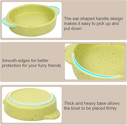 Miniatura 2 de Cuenco de cerámica para gatos con asa, patrón moteado poco profundo plato de comida para gatos anchos y húmedos, apto para lavavajillas y microondas