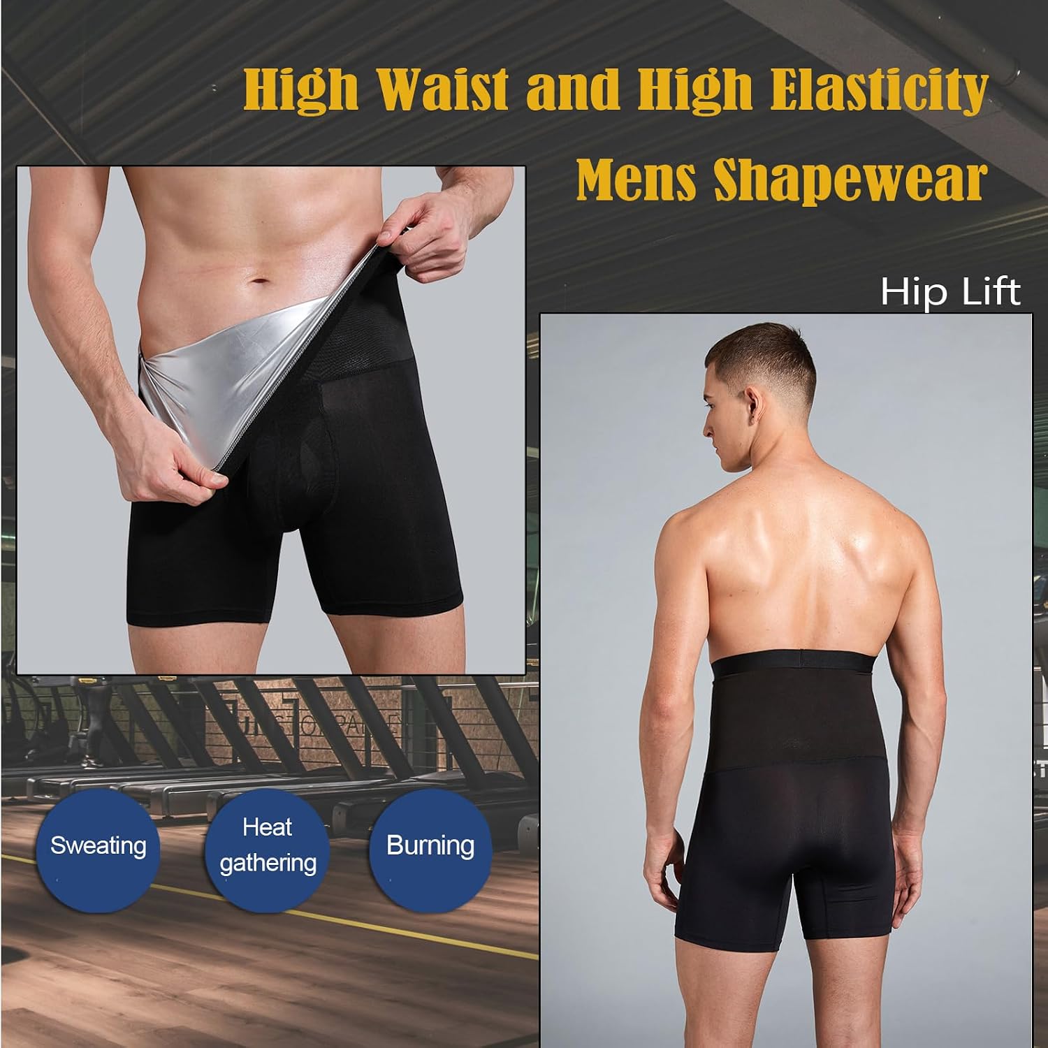 Mens Sauna Shorts Workout Compression Pants High Waisted Sweatshorts Tummy Control Shapewear
