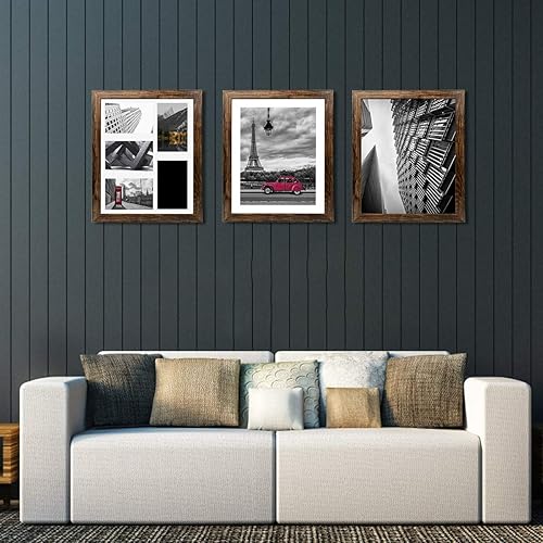 Vista 103 de Capcillin Juego de 2 portarretratos de 11 x 17 pulgadas, patrón de madera, color marrón rústico, para montaje en pared, plexiglás, ideal