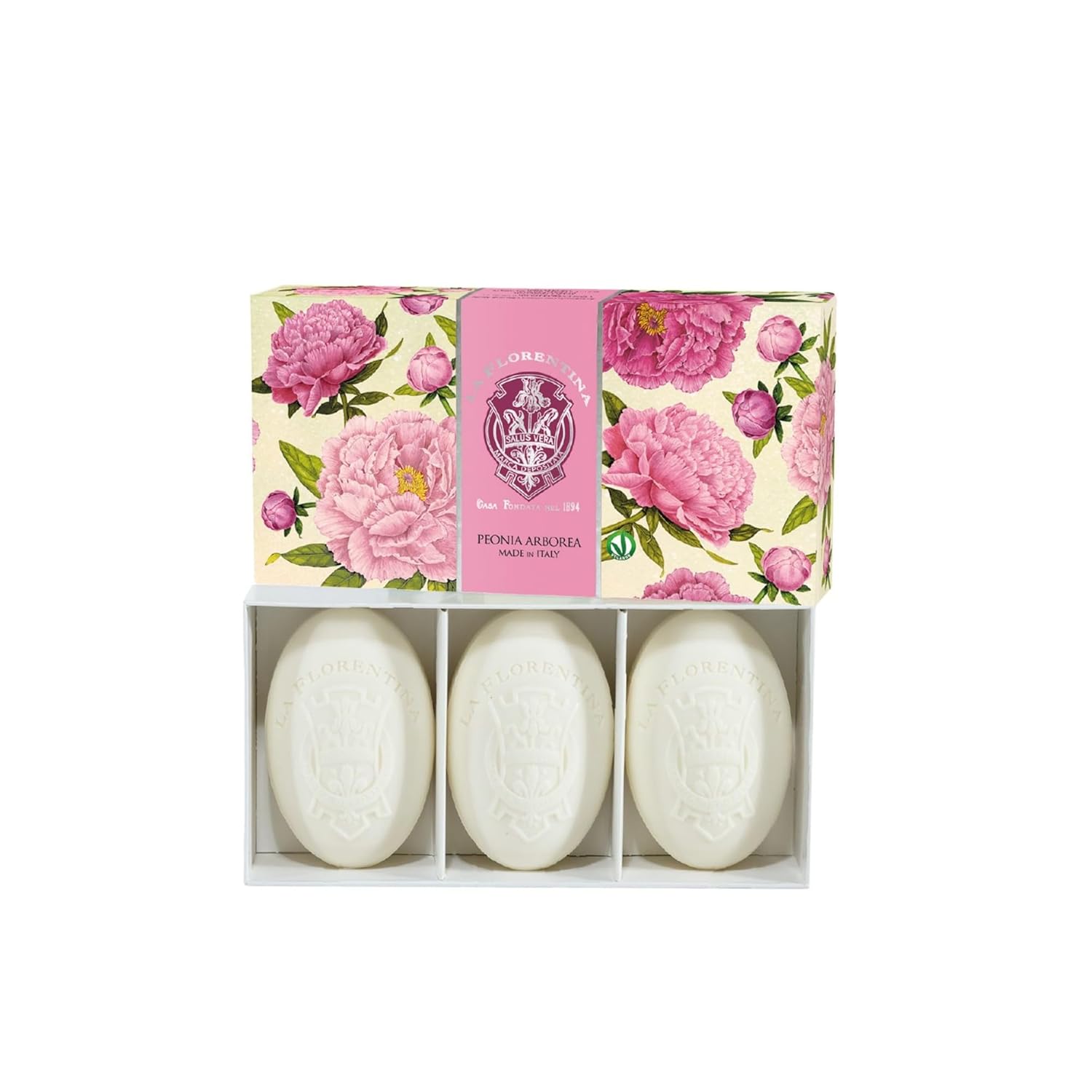 LA FLORENTINA Gift Set of 3 ARBOREAL PEONY Bar Soaps, Bellosguardo Collection, Each 5.3 Ounces (150g) [Italian Import]
