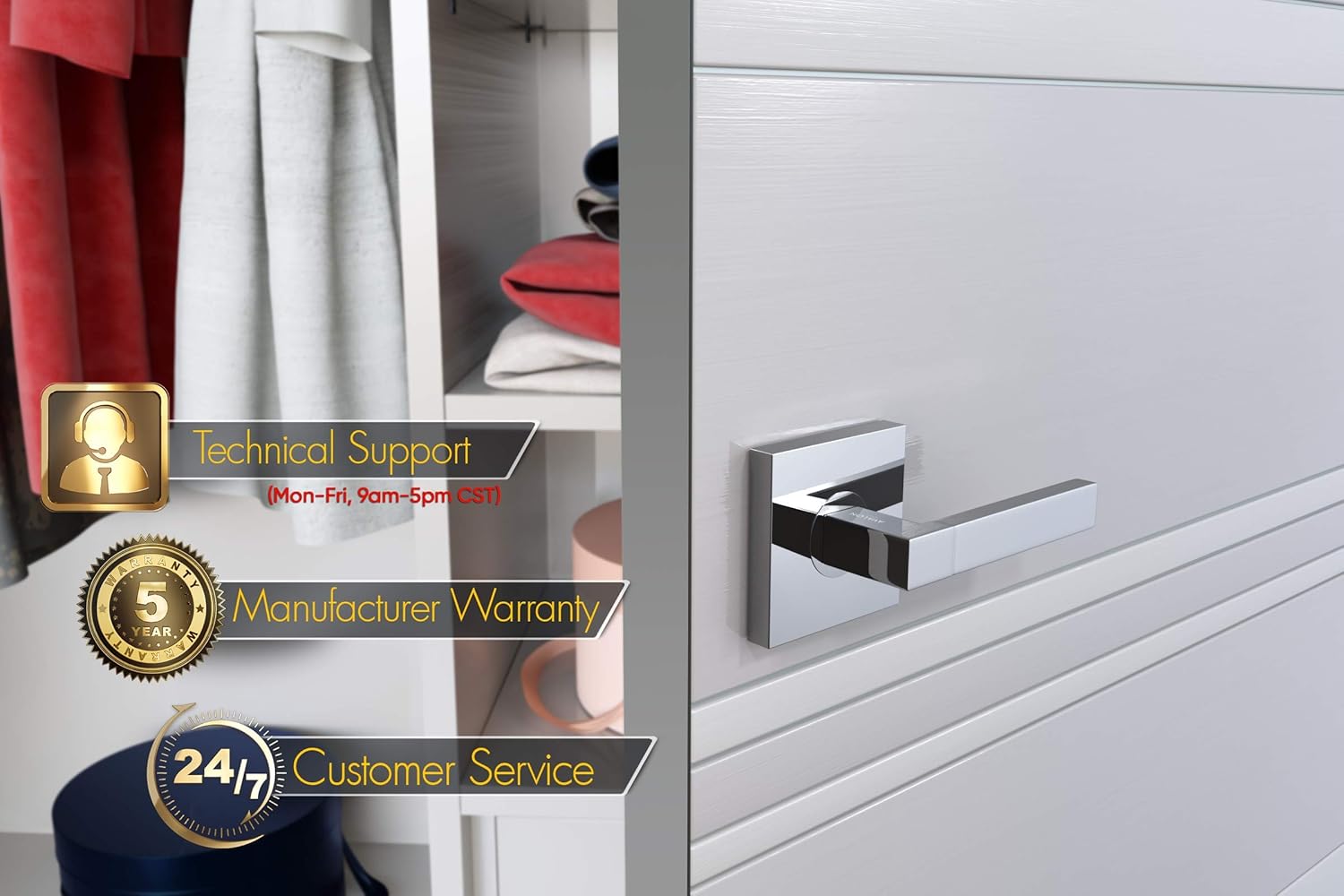 Avalon 0561 'MIRA' - Dummy (French Closet) Door Handles NO Latch Mechanism in Polished Chrome Finish (Set of 2)
