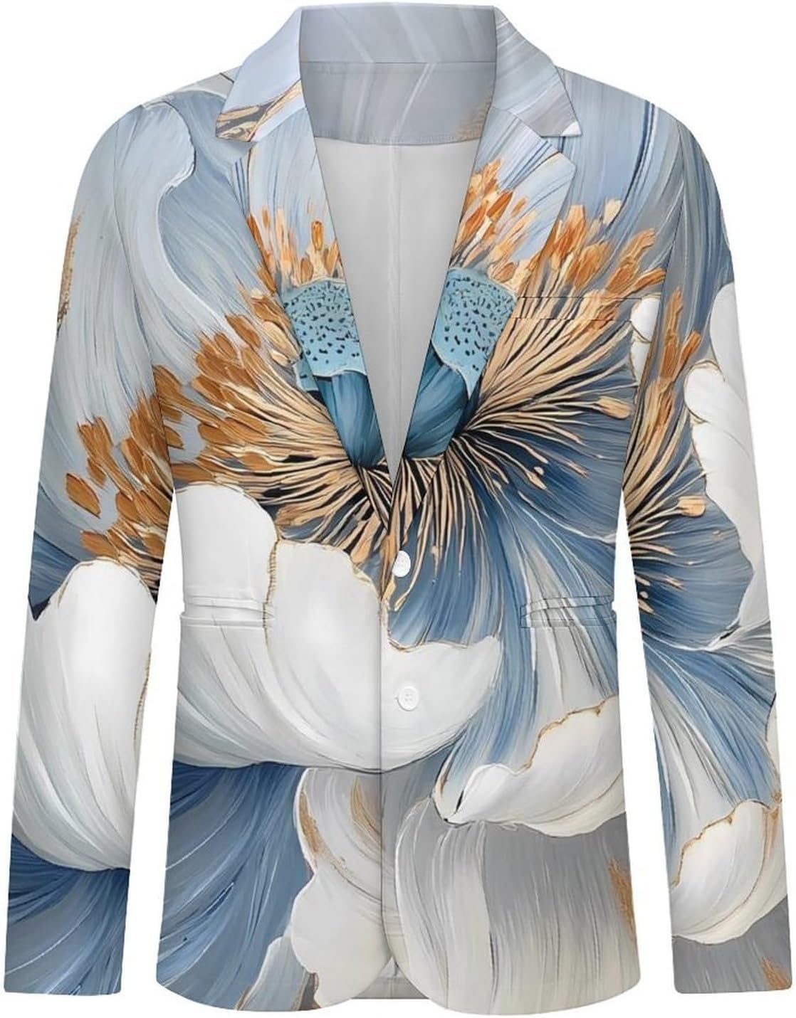 Peony Flower with Golden Lace Suits Blazer for Men Casual Buttons Lapel Jacket Sport Coat