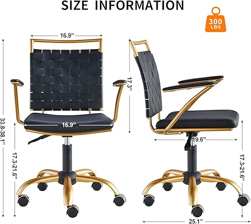 Miniatura 2 de LUX MODERNS Silla de escritorio negra y silla de oficina dorada para oficina en casa, silla de oficina pequeña, silla de computadora, silla de