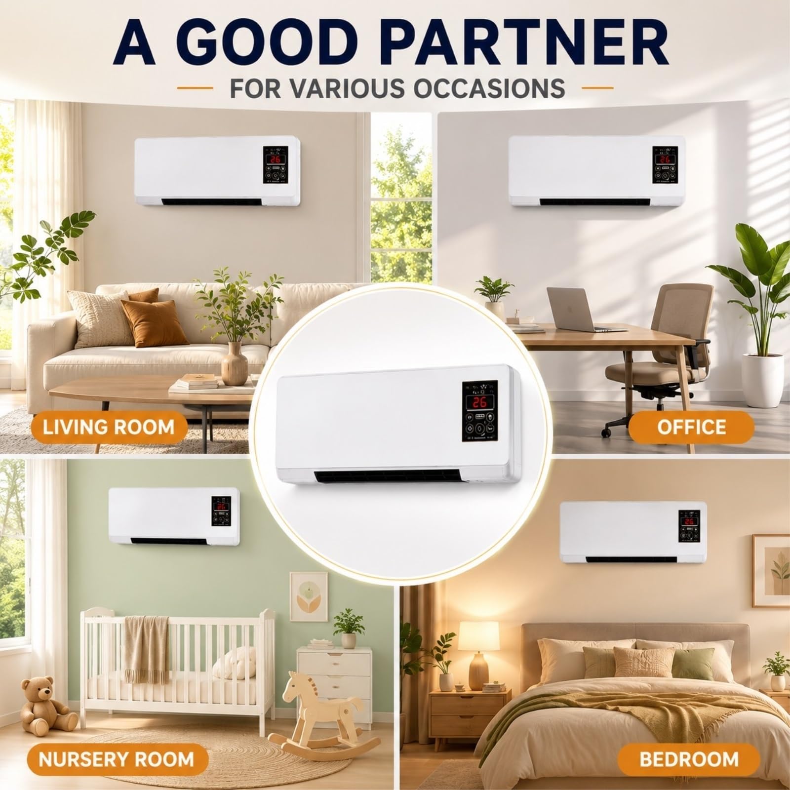 Ventilador y Aire Acondicionado de Pared Portátil 2 en 1 (Sistema de Calefacción y Refrigeración), Unidad Combinada Inteligente con Pantalla LED y Control Remoto; Mini Enfriador Silencioso