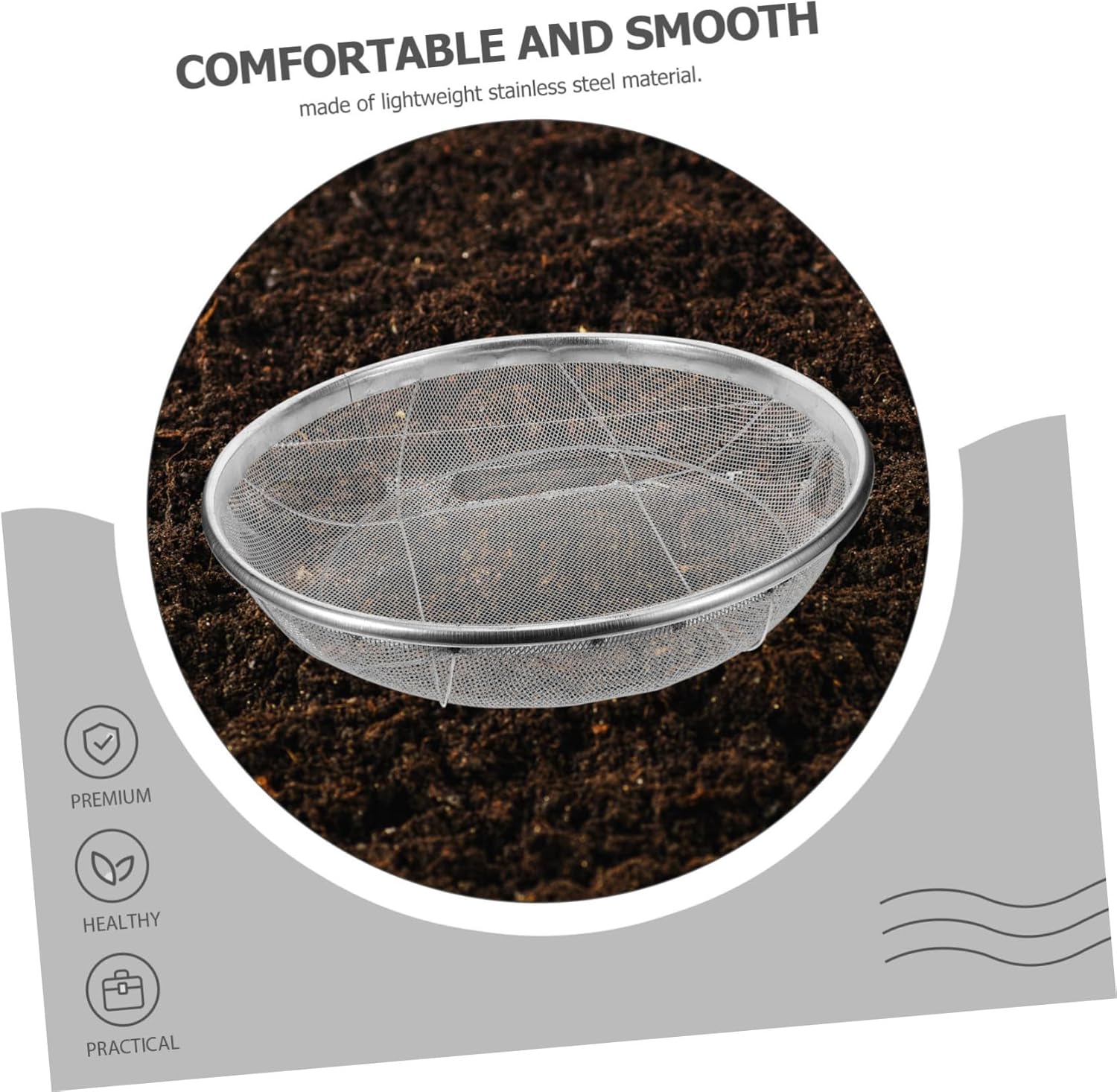 Soil Sifting Tool Garden Soil Sieve Stainless Steel Mesh Sieve Rocks Sifter Portable for Gardening and Mining