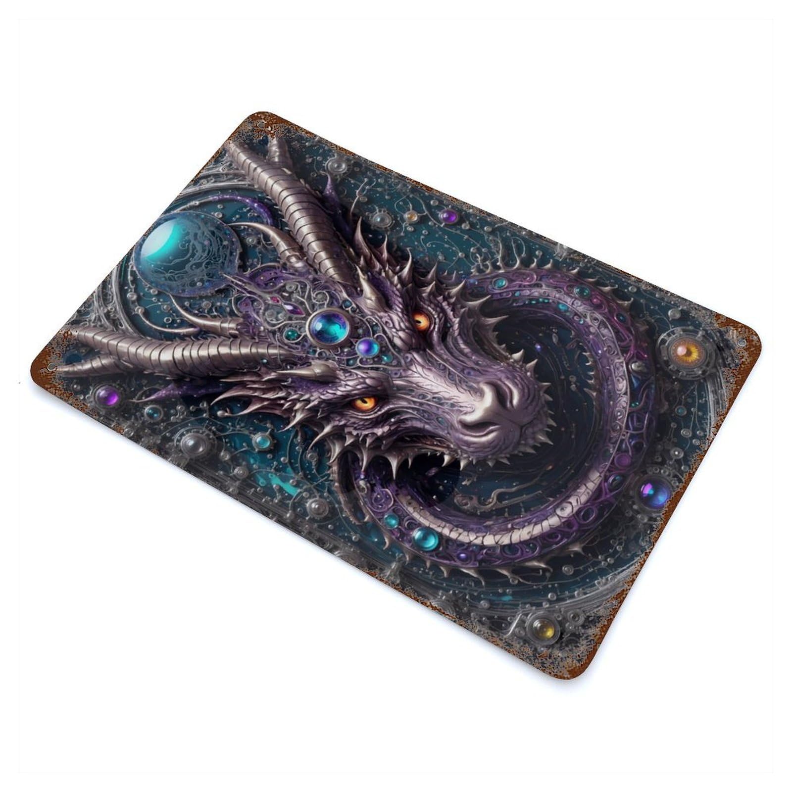 Quantum Dragon Portrait Rust Effect Tin Sign 11.8"x7.9", Novelty Wall Decor for Garage, Pub Or Kitchen