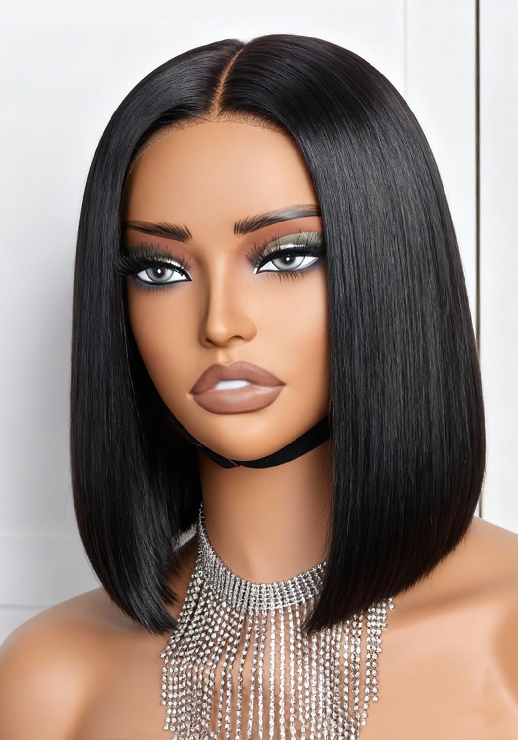 Bob Wig Human Hair Short Straight Wear and Go Glueless Wigs Human Hair Pre Plucked Pre Cut 13x4 Lace Front Wigs Human Hair 200 Density(12 Inch, Natural Black)